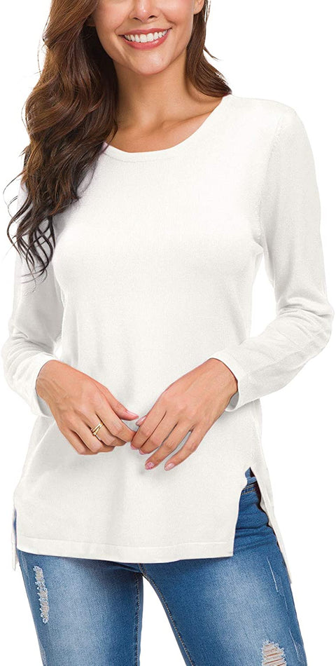 Women's Solid Pullover Sweater Side Slit