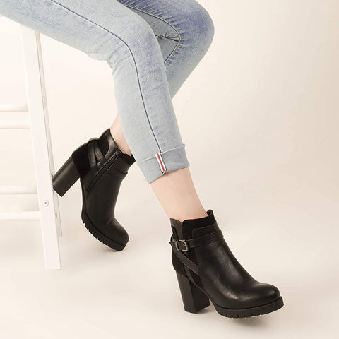 mysoft Womens Ankle Boots Chunky High Heel Zipper Boots