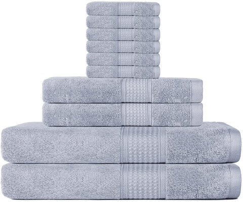 POKARLA Fresh Towel Set, 10 Piece Bathroom Towels Set (2 Bath Towels, 2 Wash Towels, 6 Hand Towels), 100% Cotton, Super Soft, Ultra-Absorbent, Fresh Feel, Easy Care,Shower Towel