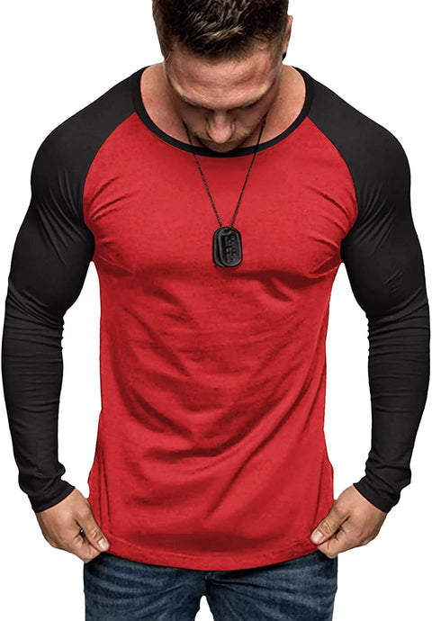 Men's 2 Packs Baseball Raglan Shirts Long Sleeve Gym Muscle Workout T Shirts