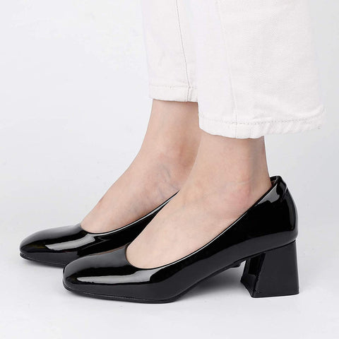Heel The World Women's Dress Pumps Low Chunky Block Heels Square Toe Party Office Shoes