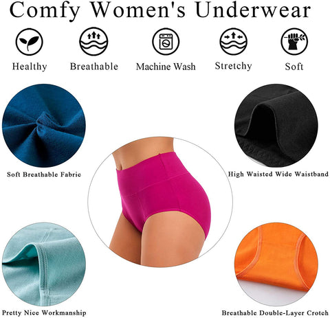 Women's Underwear Cotton High Waisted Full Coverage Briefs Breathable Soft Ladies Panties for women Plus Size & Regular Size