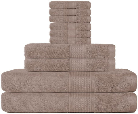 POKARLA Fresh Towel Set, 10 Piece Bathroom Towels Set (2 Bath Towels, 2 Wash Towels, 6 Hand Towels), 100% Cotton, Super Soft, Ultra-Absorbent, Fresh Feel, Easy Care,Shower Towel