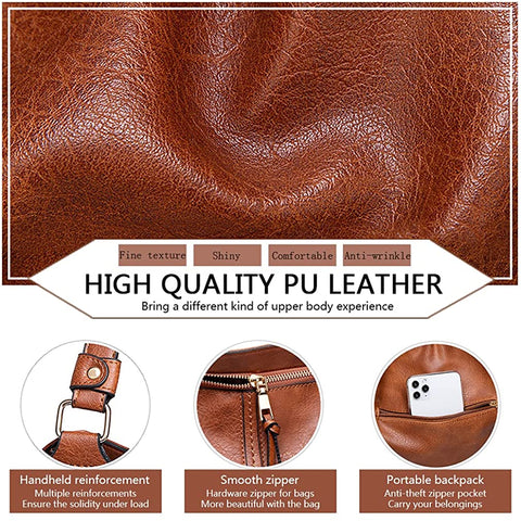 Meobvg Leather Hobo Bag Women Handbags and Purses Large Tote Shoulder Crossbody Bags Set 2pcs