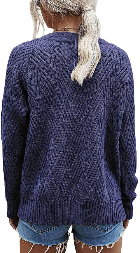 Womens Fashion Sweaters Sexy V Neck Long Sleeve Oversized Cable Knit Pullovers Casual Tunic Tops