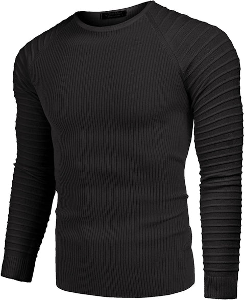 Men's Cable Knit Sweater Stripe Crew Neck Long Sleeve Pullover
