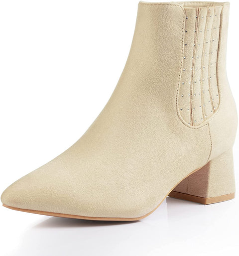 Heel The World Women's Ankle Boots Pointed Toe Low Block Heel Booties with Rhinestones