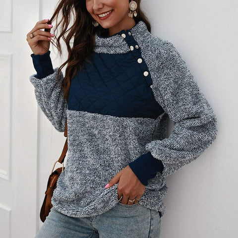 Women's Color Block Turtleneck Long Sleeve Sweatshirts Fuzzy Sweatshirts