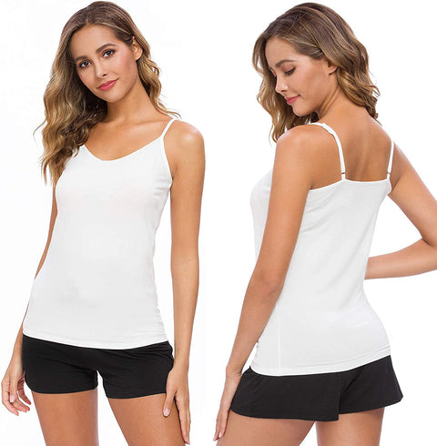 Xelky Womens V Neck Camisole Lightweight Tank Tops Adjustable Spaghetti Strap Undershirts Stretch Soft Plain cami 4 Pack S-XL
