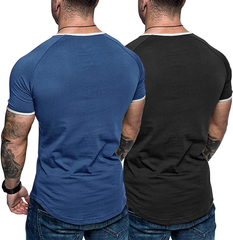 Men 2 Pack Muscle Shirt Bodybuilding Gym Workout Shirt Short Sleeve Tee