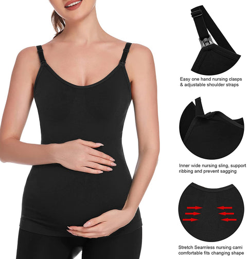 Nursing Tank Tops for Breastfeeding Double Layer Nursing Tops Maternity Stretch Camisole Pregnancy Cami 3 Pack