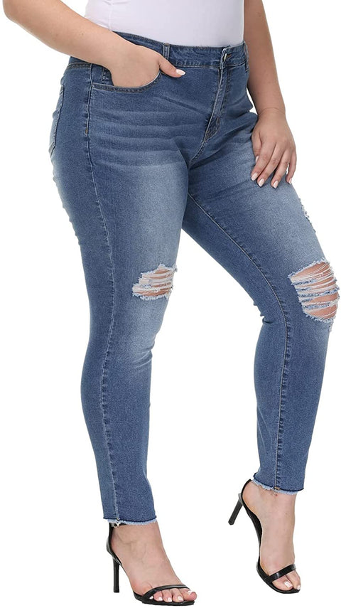 Womens Plus Size Jeans Stretch High Waisted Ripped Skinny Jeans Casual Distressed Jeggings with Pockets