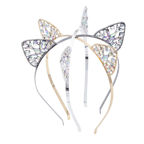 AWAYTR 3PC - Crystal Cat Ears Hair Hoop Headband for Women Girls Cats Ears Hairband Headwear Hair Accessories Christmas Gift (Floral)