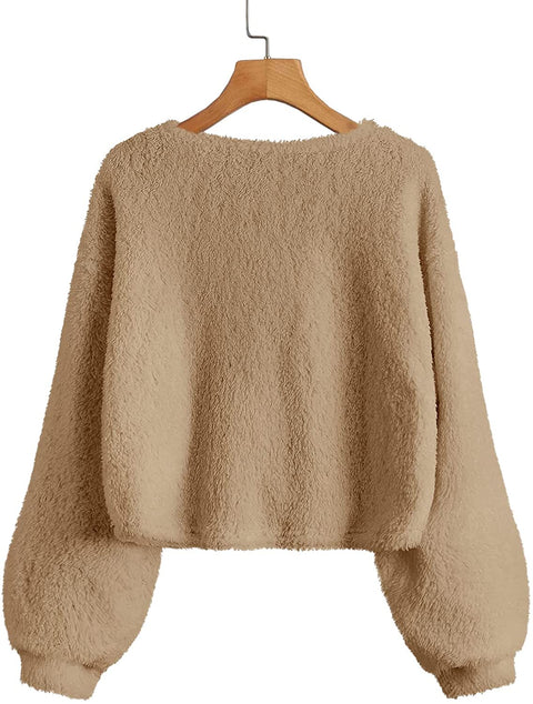 Girls Sherpa Fleece Crop Tops Oversized Puff Long Sleeve Sweatshirt Jacket Coat