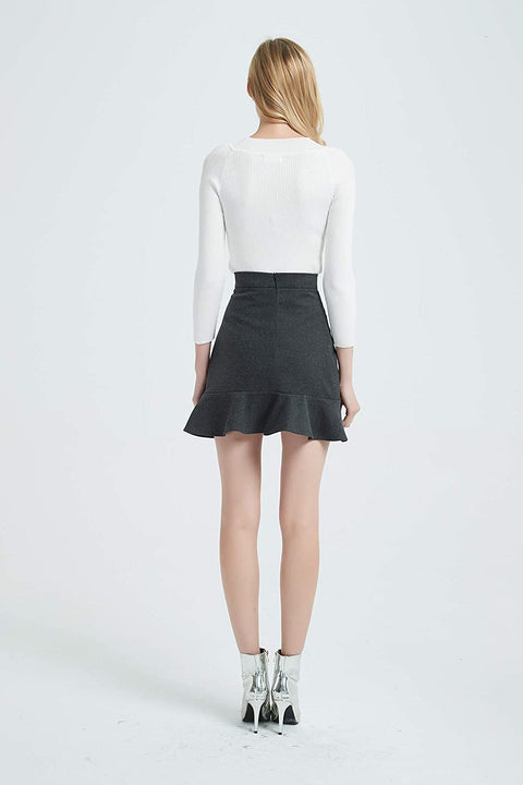 Womens High Waist Swing Ruffle Winter Fall Mini Midi Skirt