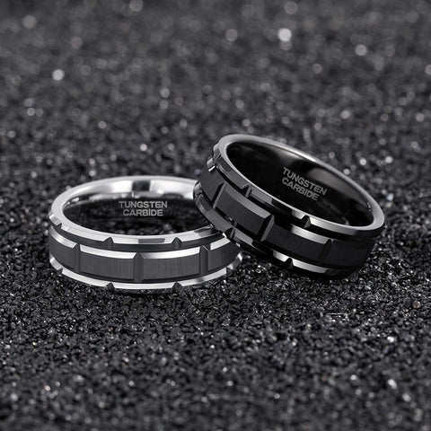 8mm Mens Tungsten Wedding Band Silver/ Gold/Black Brick Pattern Brushed Finish Engagement Ring Masculine Comfort Fit Size 7-13