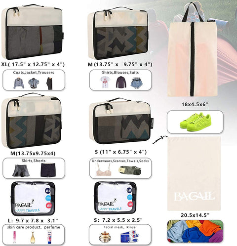 BAGAIL 8 Set Packing Cubes+4 Set Compression Packing Cubes