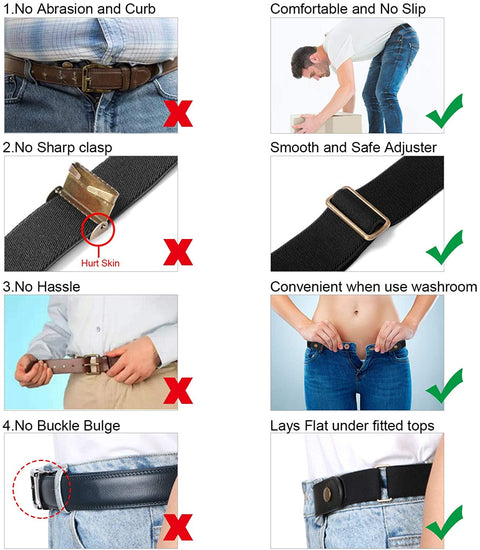 Women/Men Buckle-Free Elastic Belt for Jeans, Ladies Invisible Belt Fits Waist 24-48 inches