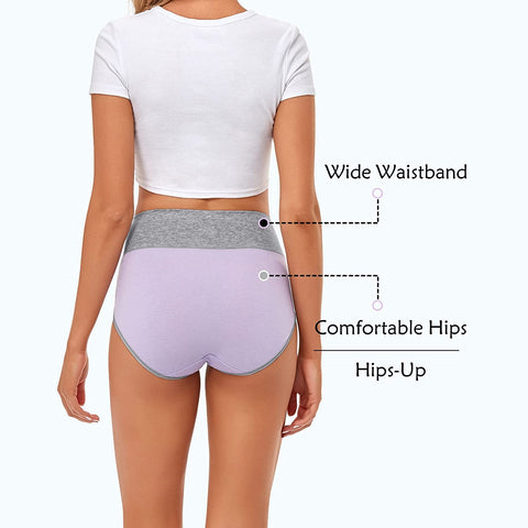 High Waisted Underwear for Women Cotton No Muffin Top Full Coverage Briefs Soft Stretch Ladies Panties 5 Pack