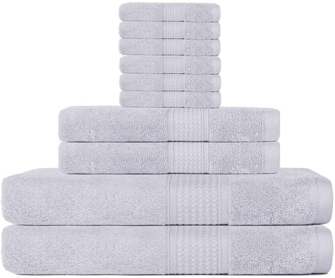 POKARLA Fresh Towel Set, 10 Piece Bathroom Towels Set (2 Bath Towels, 2 Wash Towels, 6 Hand Towels), 100% Cotton, Super Soft, Ultra-Absorbent, Fresh Feel, Easy Care,Shower Towel