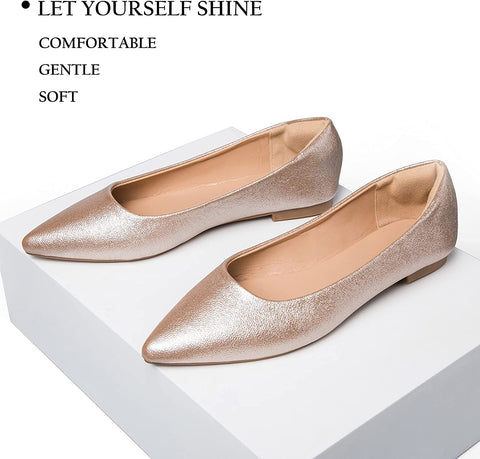 mysoft Women's Flats Pointed Toe Ballet Wedding Flat Shoes with Comfort Heel Protection