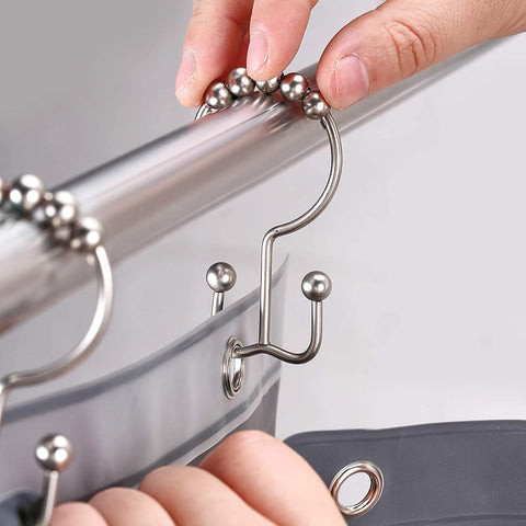 BAGAIL Double Shower Curtain Hooks,Matte Nickel Stainless Steel Shower Curtain Rings,Rust Proof Metal Double Glide Shower Hooks for Bathroom Shower Rods,Set of 12 Hooks