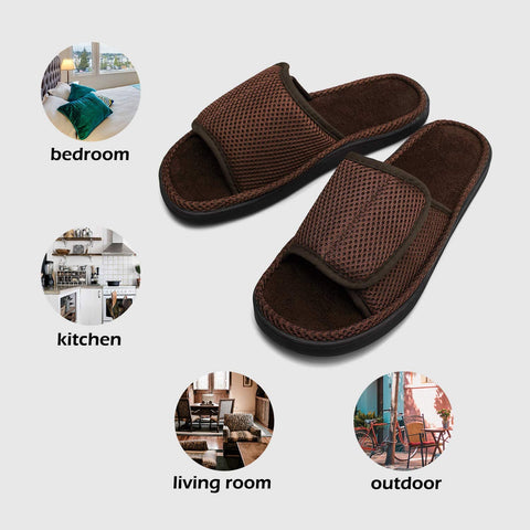 mysoft Mens Summer Slippers Indoor Outdoor Adjustable Slide Open Toe Slippers with Memory Foam, Breathable and Comfortable