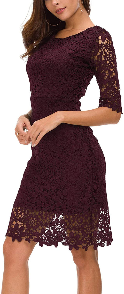 Urban CoCo Women's Lace Sheath Dress Slim Fit Midi Dress