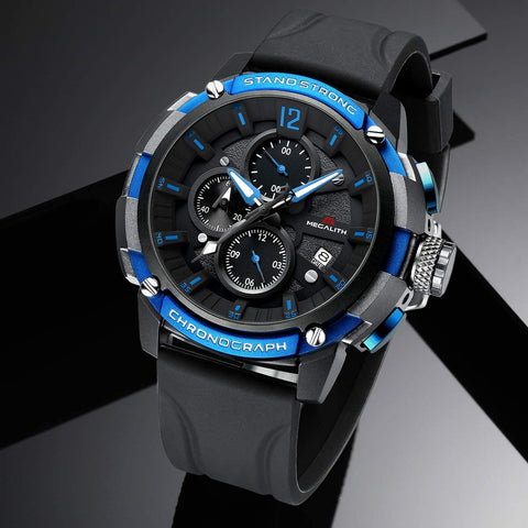 MEGALITH Men's Watch 50mm Rubber Chronograph Waterproof Large Face Watch Silicone Military Sport Analog Heavy Duty Watches for Men Luminous Multifunctional Cool Designer Gents Wrist Watches