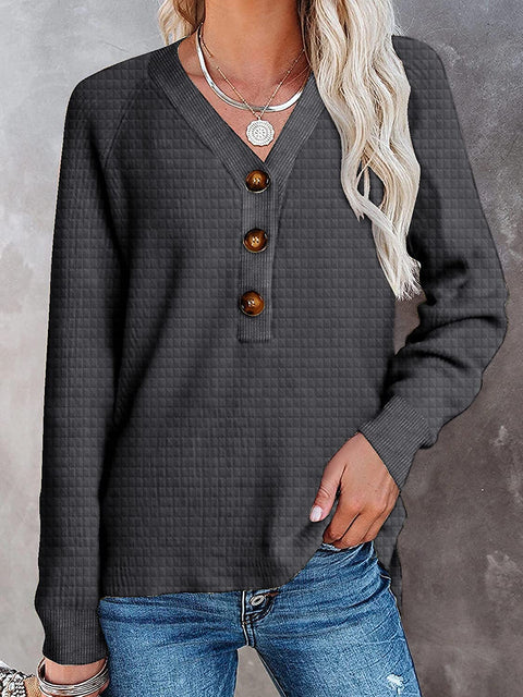Womens Fall Casual Sweatshirts Button Down Henley Tunic Tops Long Sleeve Solid Activewear Pullover
