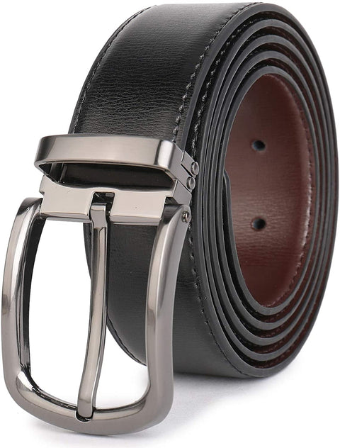 Beltox Fine Men’s Dress Leather Belts 1.25” Wide with Classic Black Alloy Buckle Casual Belt for Jeans (Black/Brown, 32-34)