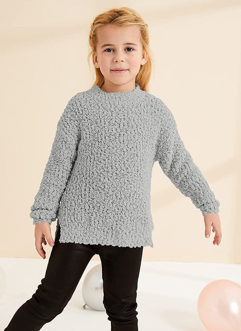 GAMISOTE Girl's Fuzzy Warm Sweater Crew Neck Chunky Side Slit Jumper Pullover Outwear