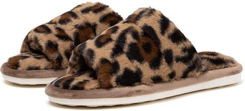 katliu Women's Fluff Slippers with Elastic Strap Fuzzy House Indoor Slippers Cozy Bedroom Slide Slippers New Leopard 260
