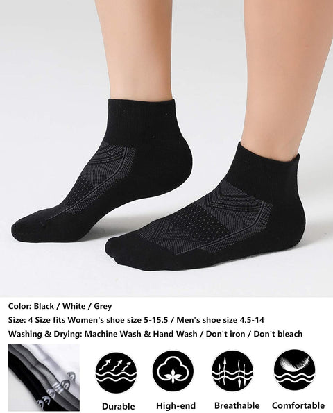 CelerSport 6 Pack Men's Ankle Socks with Cushion, Sport Athletic Running Socks