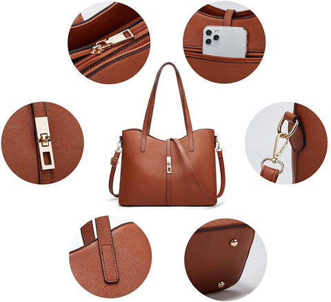 Women Fashion Synthetic Leather Handbags+Shoulder Bag+Purse+Card Holder 4pcs Set Tote