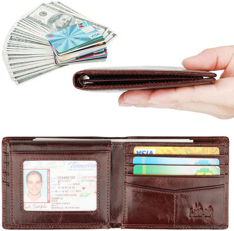 Wallet for Men-Genuine Leather RFID Blocking Bifold Stylish Wallet With 2 ID Window