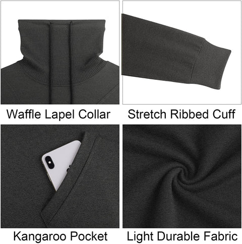 iWoo Mens Thin Undershirts Turtleneck Long Sleeve Shirts High Neck Waffle Ribbed Sweatshirt Athletic Pullover Tops