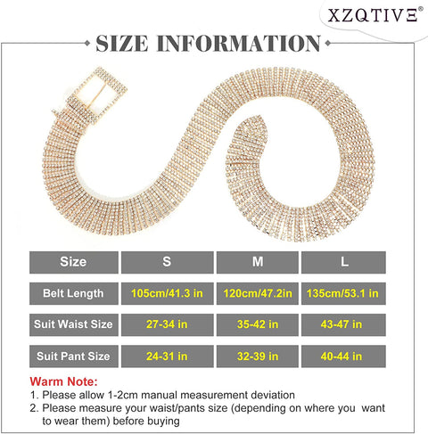 Women Crystal Belt Rhinestone Shiny Diamond Bling Glitter Chain Waist Belt for Jeans Dresses Pants Silver Gold