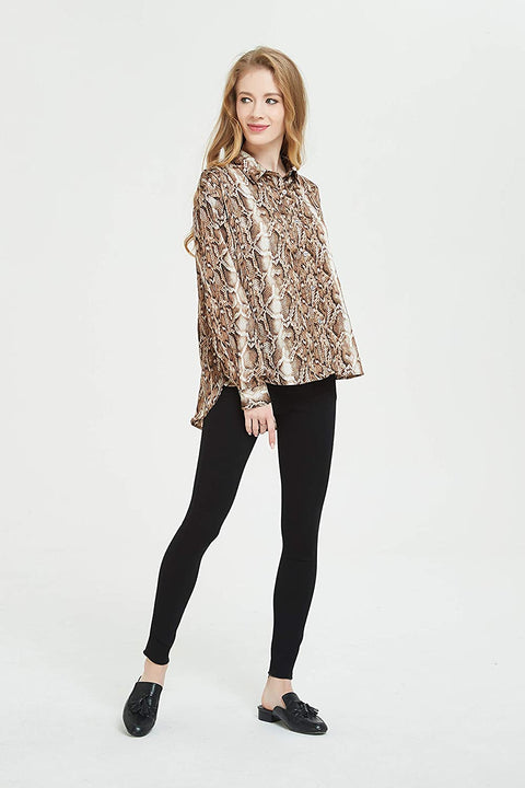 Womens Oversized Long Sleeve Button Down Leopard Snake Zebra Animal Print Shirt Blouse