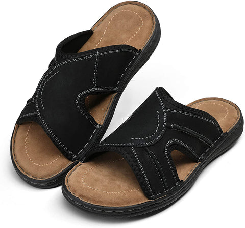 Men's Leather Sandals Arch Support Flip Flop Outdoor Retro Fisherman Sandals for Men