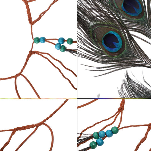 Peacock Feather Hippie Headband Accessories - AWAYTR Bohemia Tribal Indian Hippie Headpiece Braided Beads Headwear Festival Hair Decoration (All peacock)