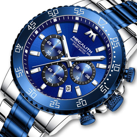 MEGALITH Mens Watches with Stainless Steel Waterproof Analog Quartz Fashion Business Chronograph Watch for Men, Auto Date