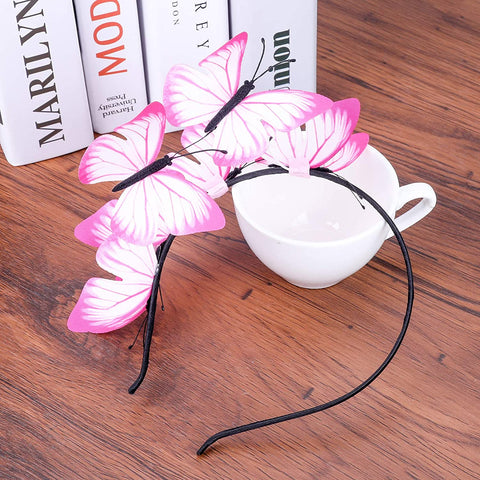 AWAYTR Girl Butterfly Fancy Fairy Headband Boho Chic Cloth Art Costume Party Tiara Crown Prop Hair Band Hoop Headband(Pink-1)