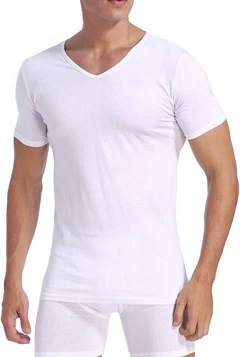 Comfneat Men's 3-Pack Undershirts Cotton Spandex Stretchy Comfy V-Neck T-Shirts