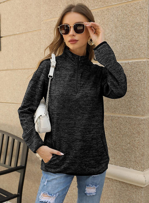 GAMISOTE Women's Long Sleeve High Collar Sweatshirt Quarter Zip Up Pullover Tops with Pockets