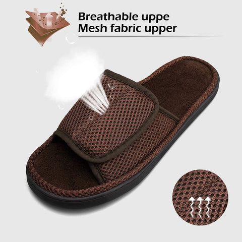 mysoft Mens Summer Slippers Indoor Outdoor Adjustable Slide Open Toe Slippers with Memory Foam, Breathable and Comfortable