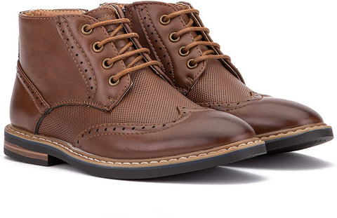 X RAY Footwear Kingston Boy’s Fashion Classic Combat Leather Mid-Top Brogue Boots, Wingtip Toe, Thermoplastic rubber Outsole