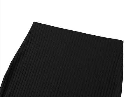 Elastic High Waist Knee Length Pencil Skirt Ribbed Knit Basic Tube Midi Skirt
