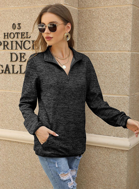 GAMISOTE Women's Long Sleeve High Collar Sweatshirt Quarter Zip Up Pullover Tops with Pockets