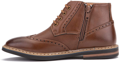 X RAY Footwear Kingston Boy’s Fashion Classic Combat Leather Mid-Top Brogue Boots, Wingtip Toe, Thermoplastic rubber Outsole